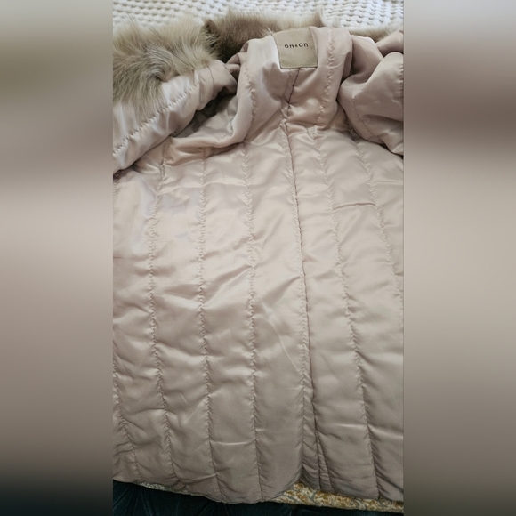 ON & ON Real Fox Fur Trim Sheen Pale Pink Winter Jacket. Size S/M - Picture 4 of 16